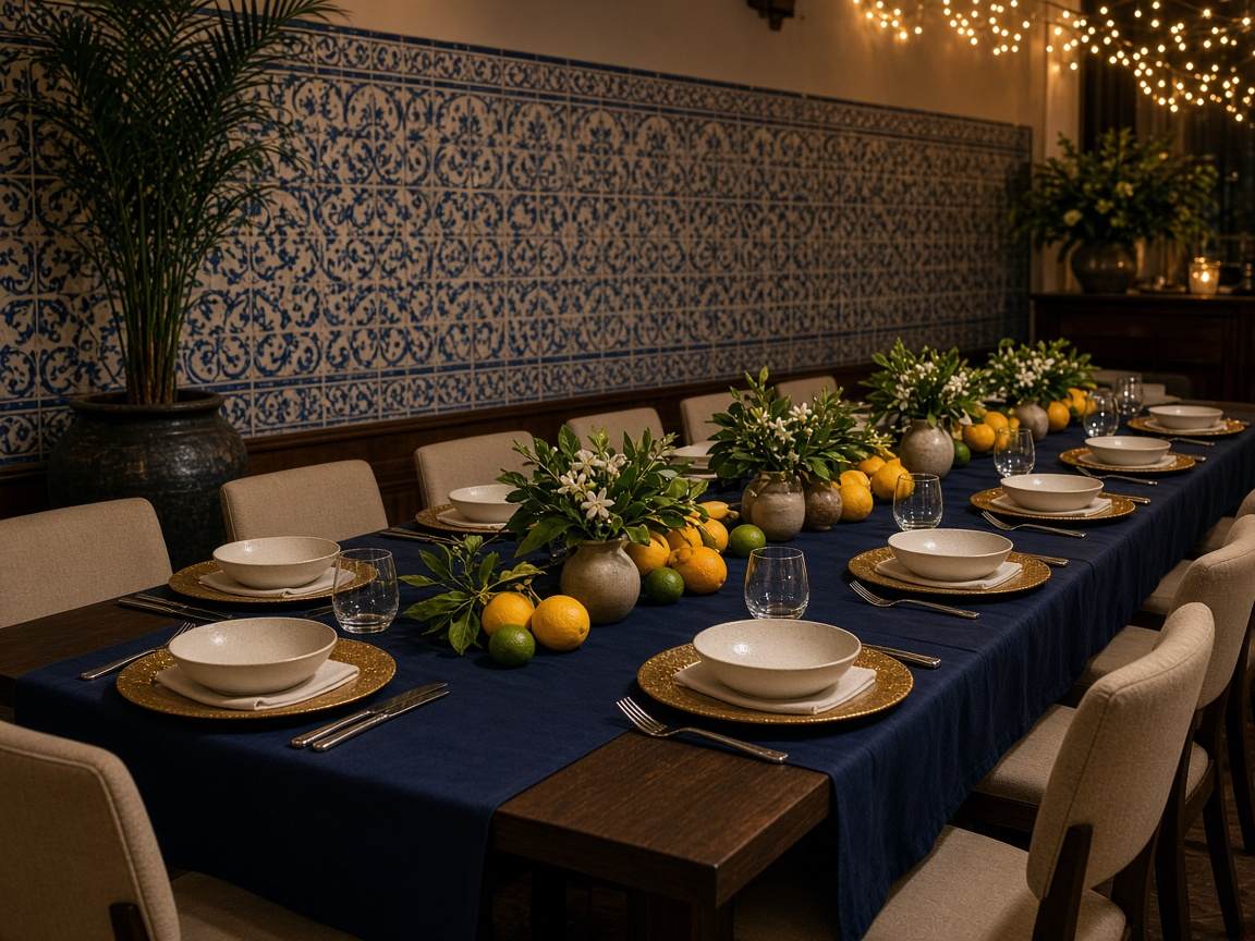 Mesa de banquete privado preparada para uma noite BechaMasnoie.com